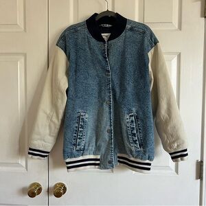 Hollister Denim and Cream Varsity oversized Jacket